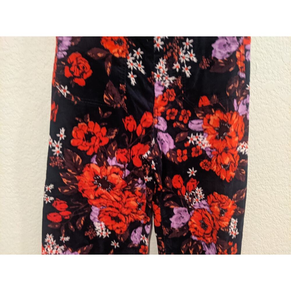 Floral Wide-Leg Women’s Jeans - Black with Red & Purple Floral Print - Picture 3 of 9